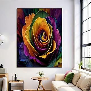 Spin Rose Gemälde Leinwand Wandkunst, Regenbogenfarbe Fotografie Kunst Kunst Poster und Drucke, Wandbild für Zimmer Wohnzimmer Schlafzimmer Badezimmer Dekor 80x120cm Rahmenlos