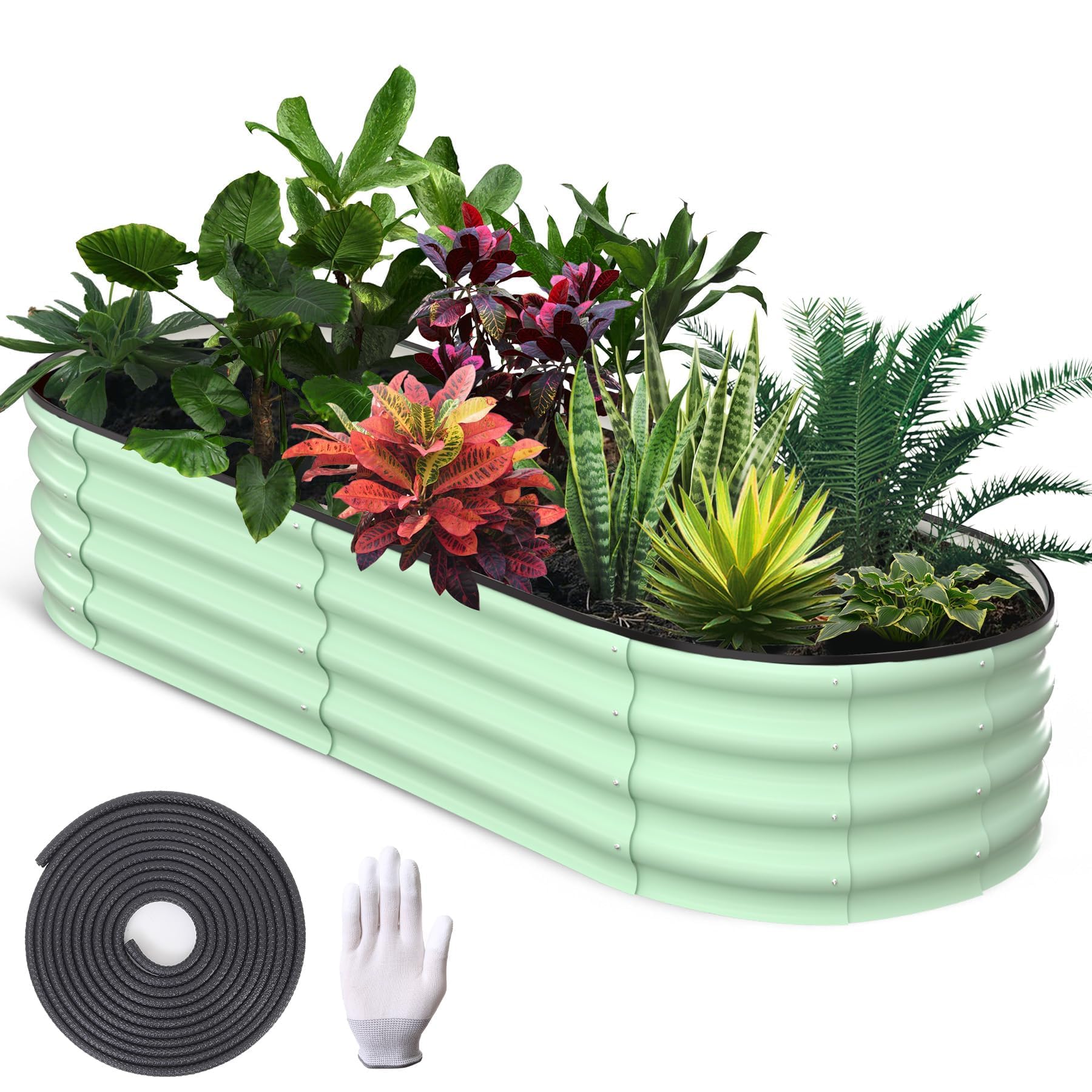 Huerto Elevado Ovalado y Circular de Pie para Exterior, Jardinería en Terraza y Balcón, Grosor 0,7 mm, 8x2x2FT Verde Oliva, para Tomates Verduras Flores Hierbas Aromáticas