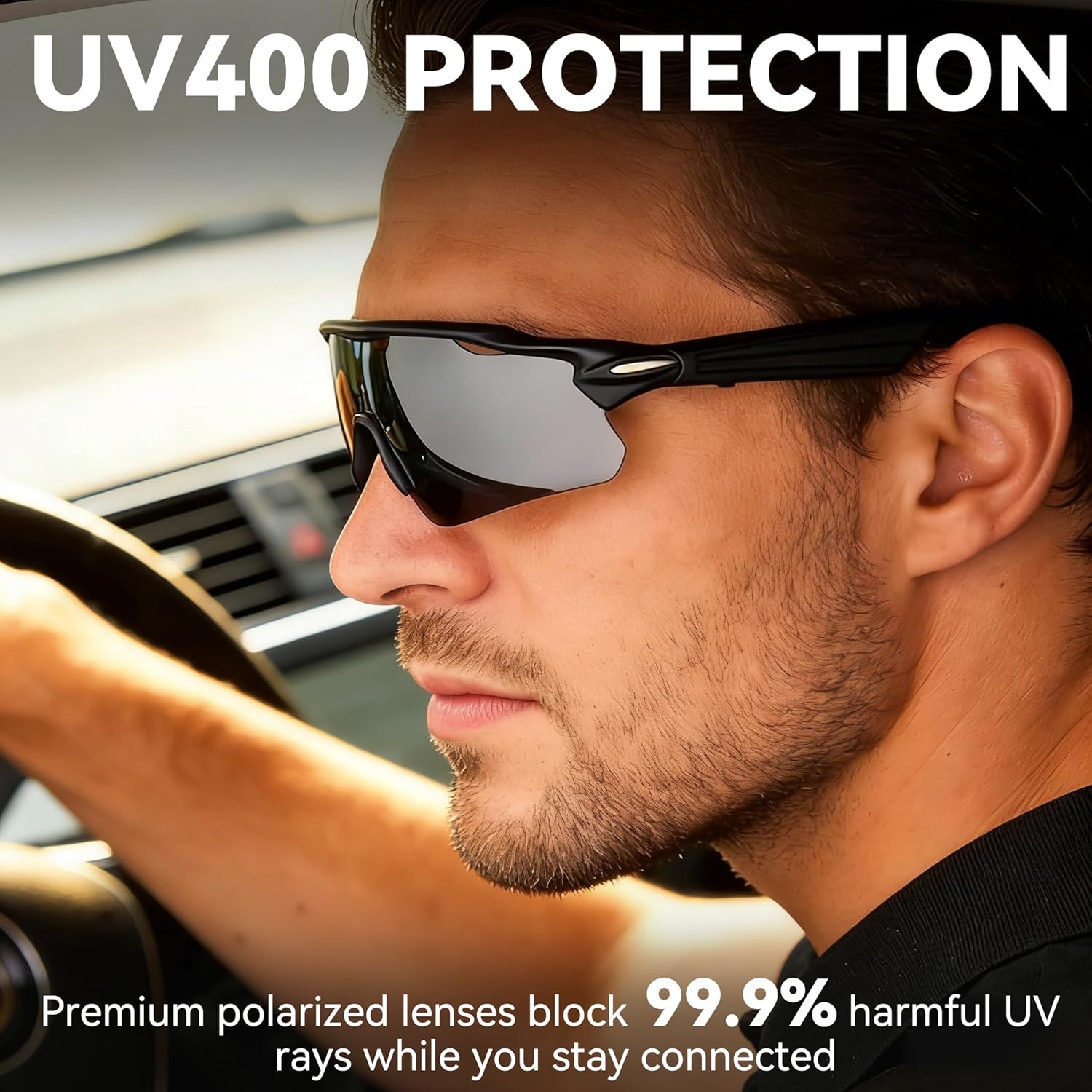 Bluetooth Sunglasses for Men Women - Smart Glasses with Open-Ear Speakers, Voice Assistant, Touch Control, UV400 Polarized Lens, Magnetic Charging, 5-6H Playtime for Cycling, Running, Driving, Golf