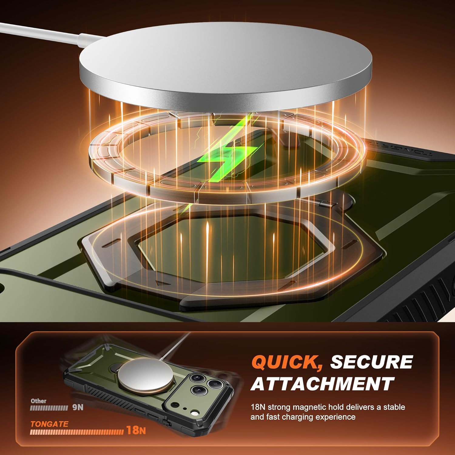 TONGATE for iPhone 17 Pro Case with 360° Spin Magnetic Stand, [Compatible with MagSafe][Military-Grade Protection] with Privacy Screen Protector & Camera Control Cover for iPhone 17 Pro, Green - Image 8