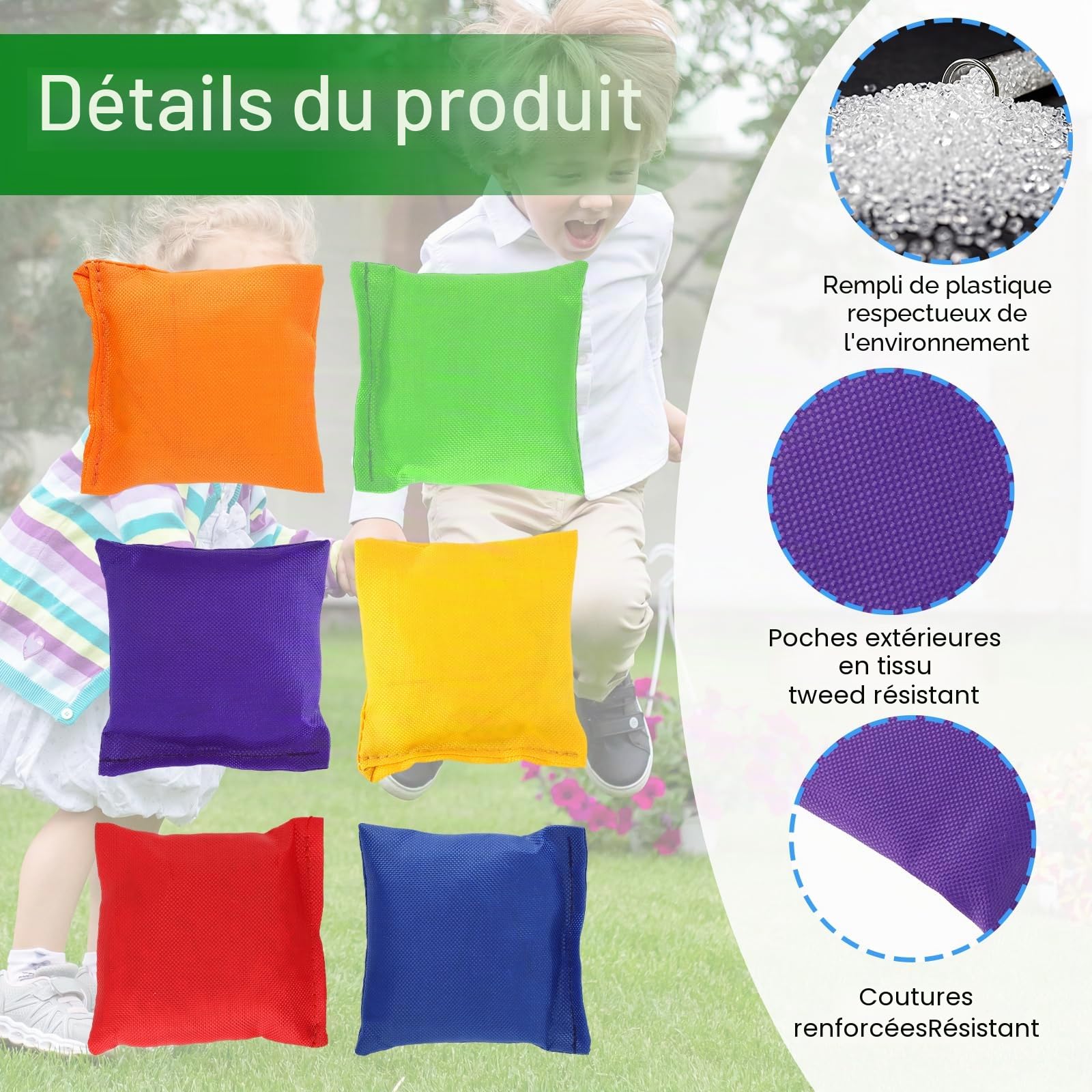 Lot de 36 sacs de cornhole - 6 couleurs - 7 x 7 cm - En nylon - Poufs de sable - Pour jeux de sport - Adultes - Pour jeu de cornhole
