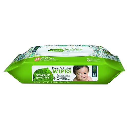 Seventh Generation Baby Wipes and Clear 64 Count, Pack of 12