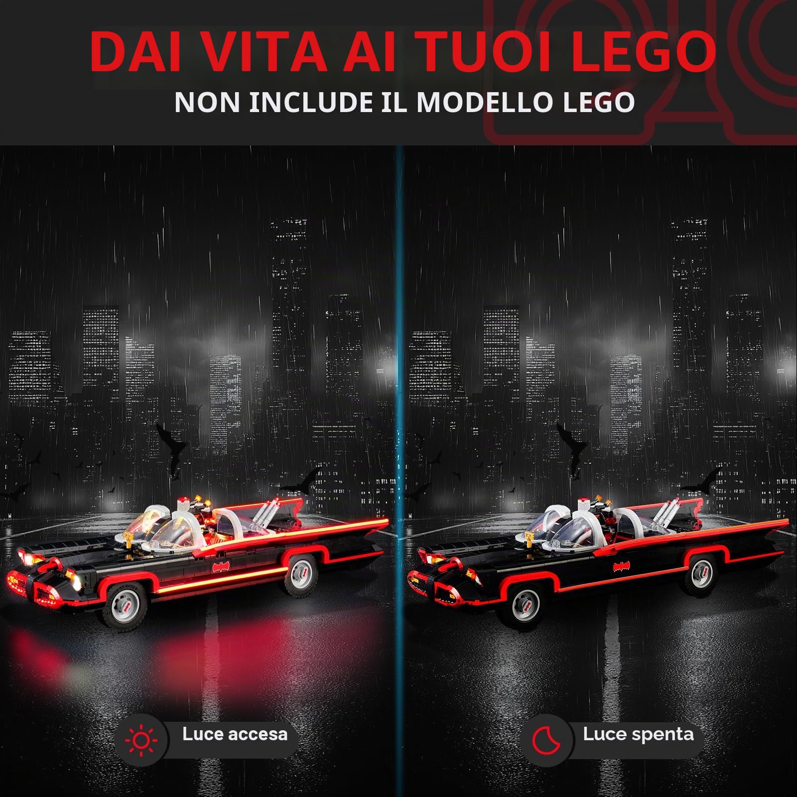 Briksmax Kit di illuminazione 2.0 per Lego The Classic TV Series Batmobile - Illuminazione LED innovativa compatibile con 76328 - Kit non incluso