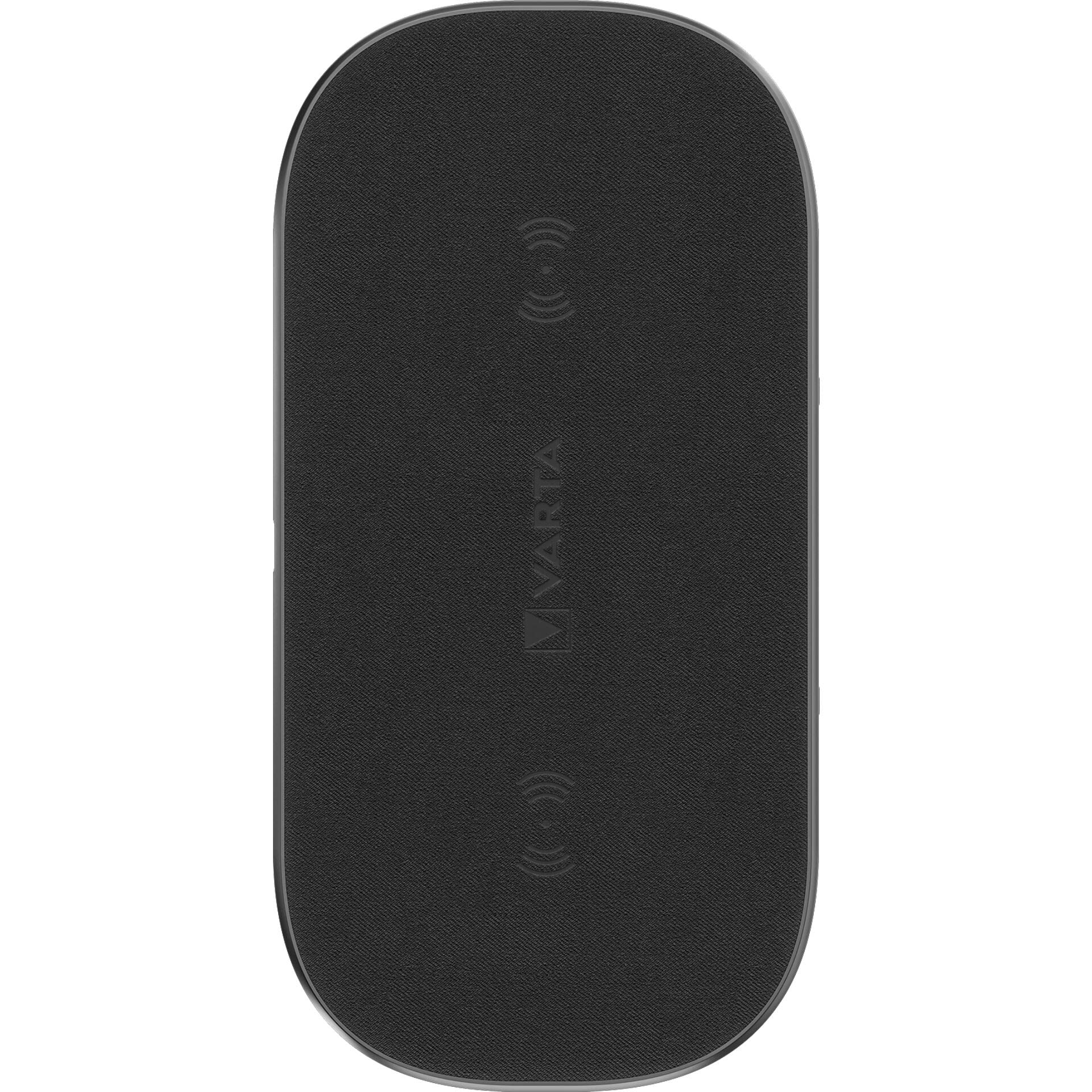 VARTA Chargeur sans fil, charge 2 appareils simultanément, station de charge compatible Qi 20 W, Wireless Charger Multi incl. câble USB C, recharge possible avec étui, chargeur portable