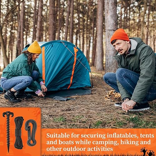 Vista 26 de AUGSUN Juego de 27 estacas inflables de plástico, incluye estacas de tienda, cuerdas de correas y ganchos, estacas de jardín resistentes para Verde