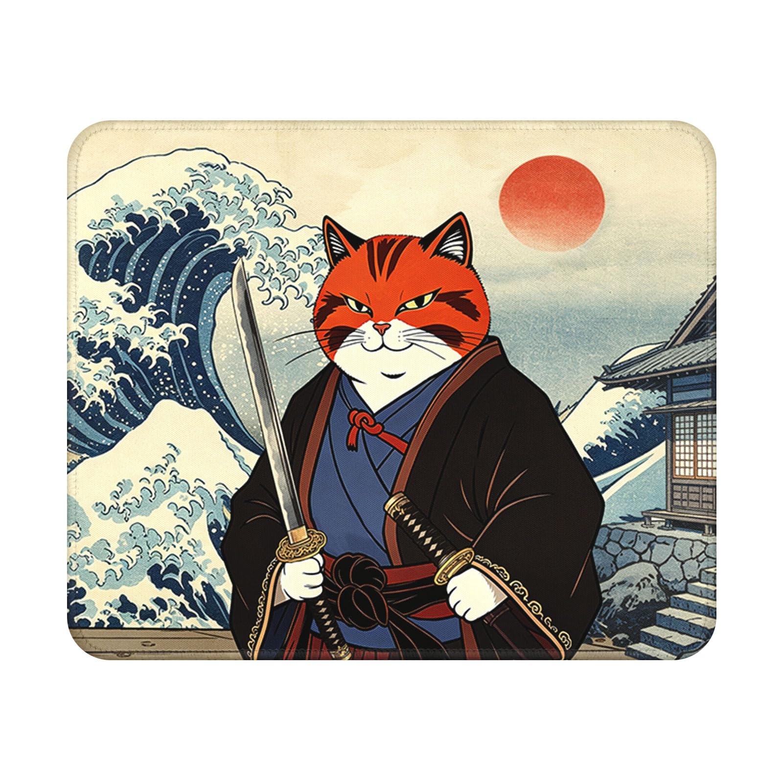 Japanese Orange Cat Mouse Pad 9.5x7.9 Inch with Anti-Slip Rubber Base