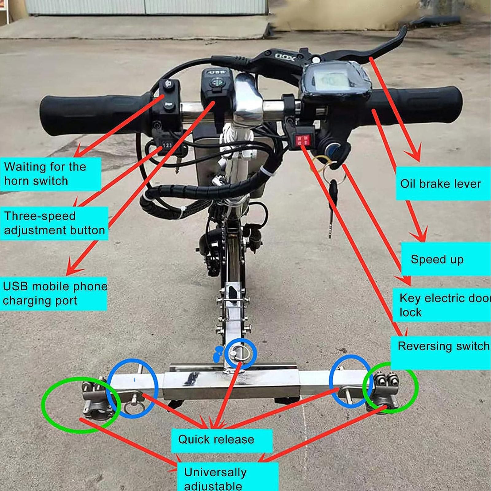 Dispositivo De Tracción para Silla De Ruedas, Kit Conversión Silla Ruedas Eléctrica con Sistem Amortiguación, Ajuste 3 Velocidades, batería Litio 48v 15/17 Ah, autonomía 70/90 km,B