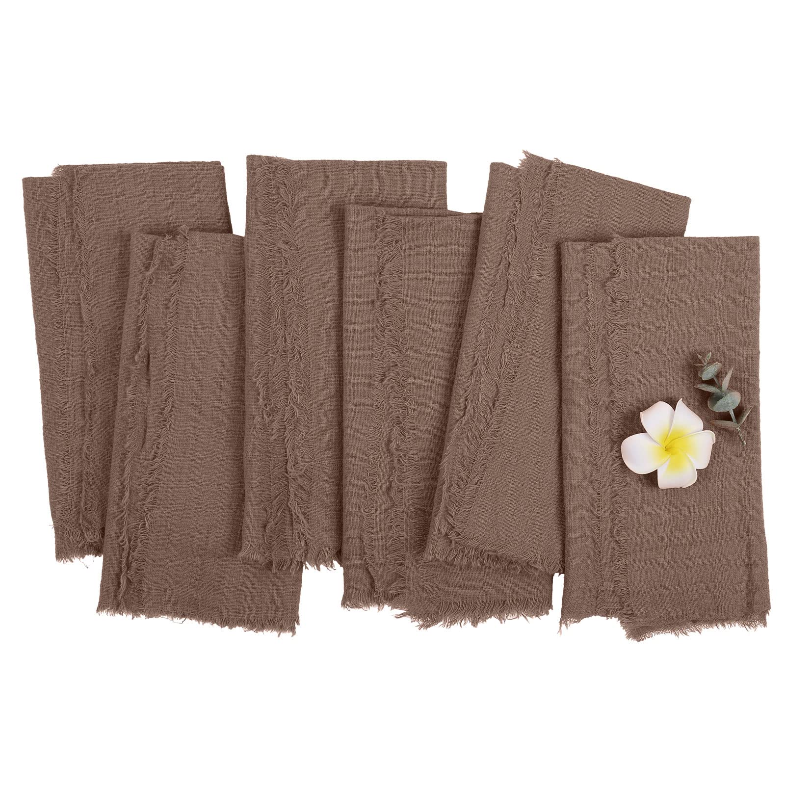 Handmade Cloth Napkins,Delicate Cotton Cloth Napkins with Fringe Set of  6,18 x 18 Inch Reusable Soft Napkins for