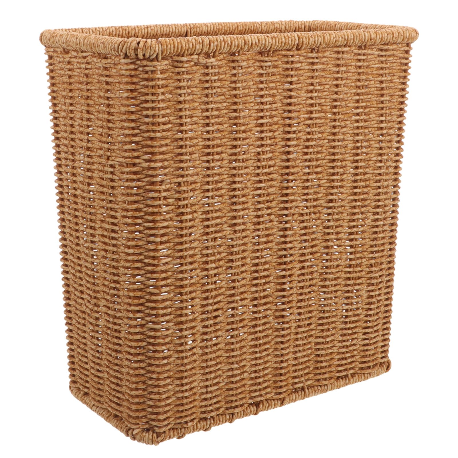 Cesta Mimbre Tapa Multifunción Ligera de Plástico Estilo Rústico para Almacenamiento y Basura Pequeña en Dormitorio o Baño