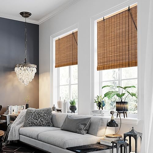 Miniatura 4 de ALIMOO Persianas de bambú, persianas enrollables de bambú para ventanas, cortinas enrollables de bambú filtrantes de luz para interiores y