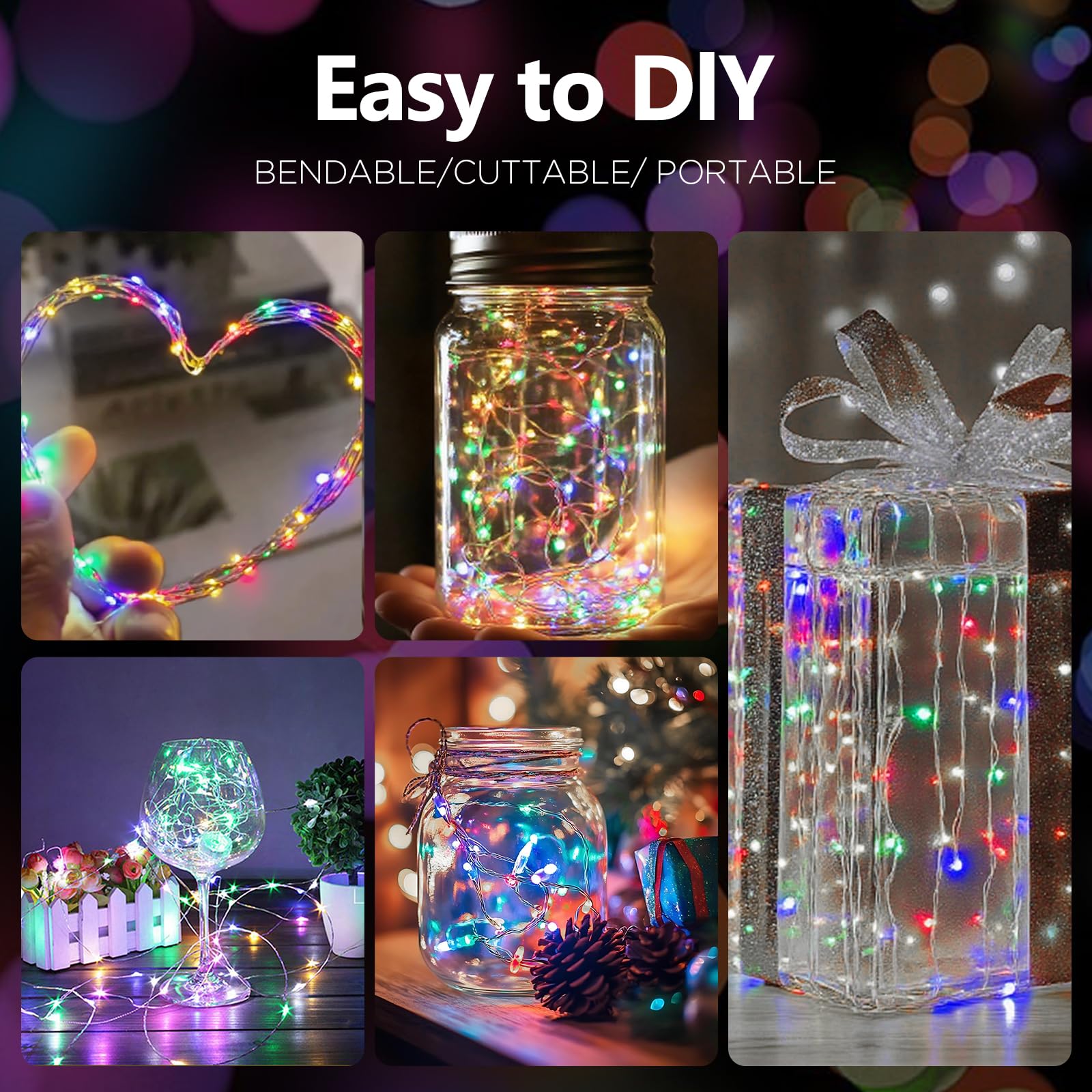 YPHSOL Fairy Lights Battery Operated String Lights 16.4ft 50LED Flashing and Constant Light Waterproof Silver Wire for Christmas DIY Party Wedding Decoration (Multicolor, 4 Pack): Multicolor 2 Pack