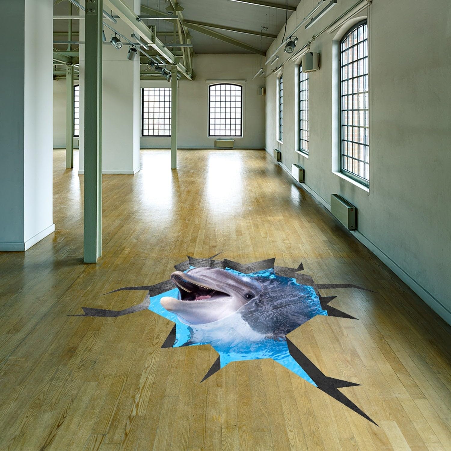 Decords 3D delfin naklejki na podłogę - 3D podłoga delfin naklejki 3D 340 x 210 cm/lewa strona