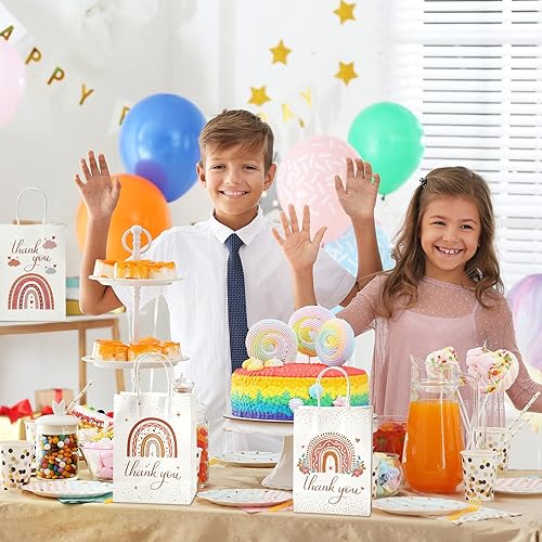 Miniatura 6 de Laumoi 20 bolsas de agradecimiento arcoíris con asas, bolsas de papel de estraza blancas de papel kraft para bodas, cumpleaños, baby shower, regalos
