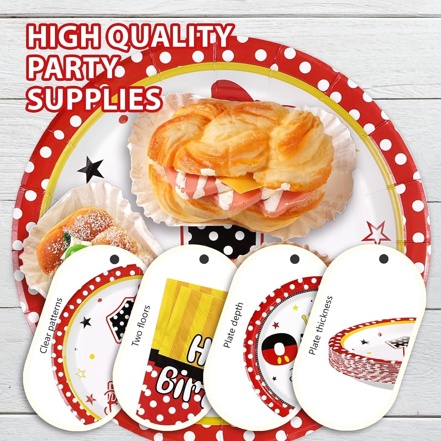 96Pcs Cartoon Mouse 1st Birthday Decorations Red Mouse First Birthday Plates and Napkins Red White Polka Dot Decorations Favors for Kids Girl One Year Old Baby Shower Cartoon Party Supplies Serves 24