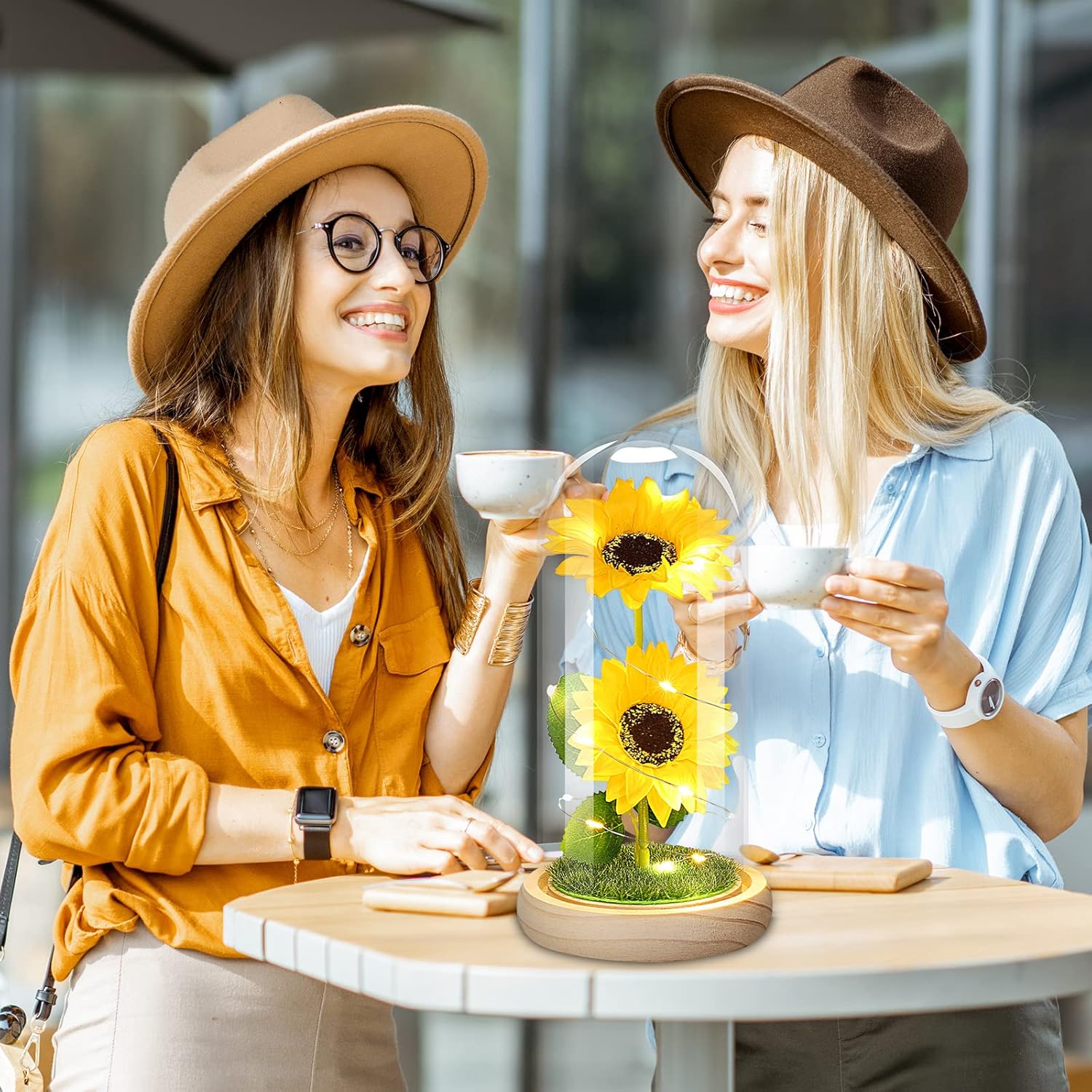 Birthday Gifts for Women Mothers Day Sunflower Gifts for Mom from Daughter, Mom Gifts for Women Sister Grandma Wife Teacher Friends Female,Mothers Day Flowers Gifts,Sunflowers Decor in Glass Dome