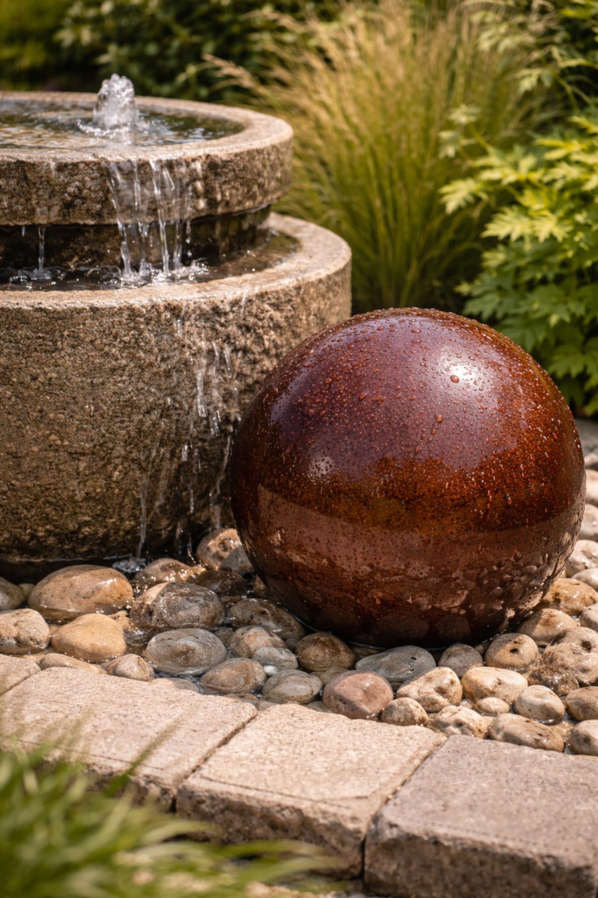 Jardin boule Poterie En Céramique Marron brillant pour une utilisation en extérieur Diamètre 30 cm résistant au gel