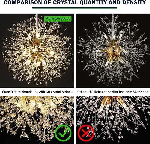 Miniatura 8 de Goomavi - Candelabro dorado de cristal, moderno, Sputnik, diente de león, lámpara colgante de techo para comedor, sala de estar, habitación, cocina