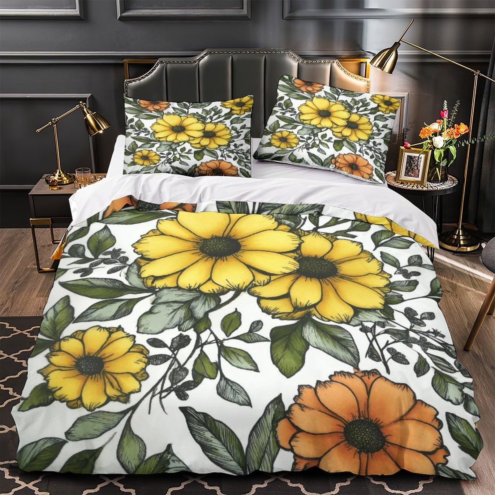 Parure de lit ultra douce en microfibre résistante housse fleurie 3D
