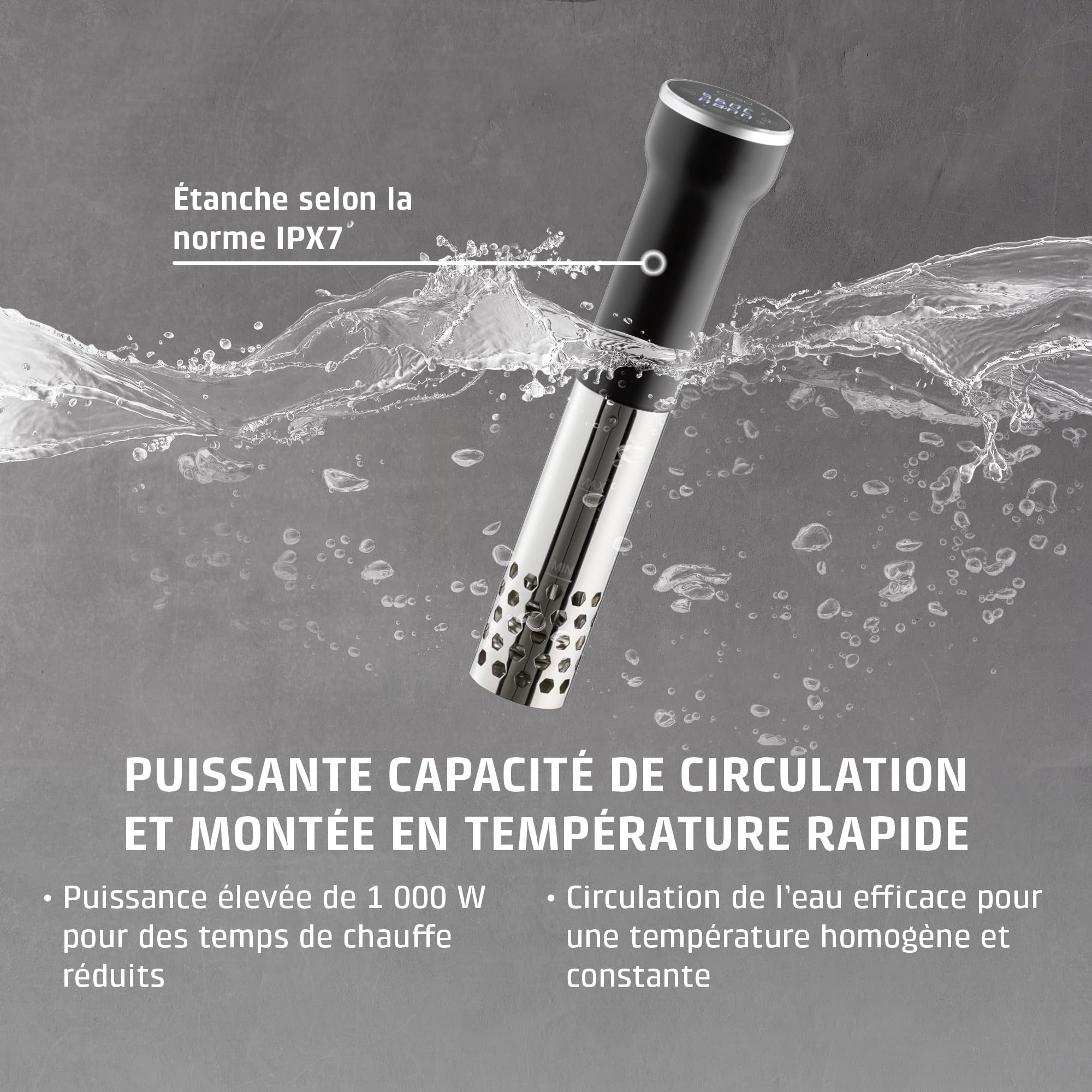 CASO SV400 Stick Sous Vide, pour récipients jusqu'à 20l de volume, 25-90°C par paliers de 0,5°C, IPX7, design peu encombrant