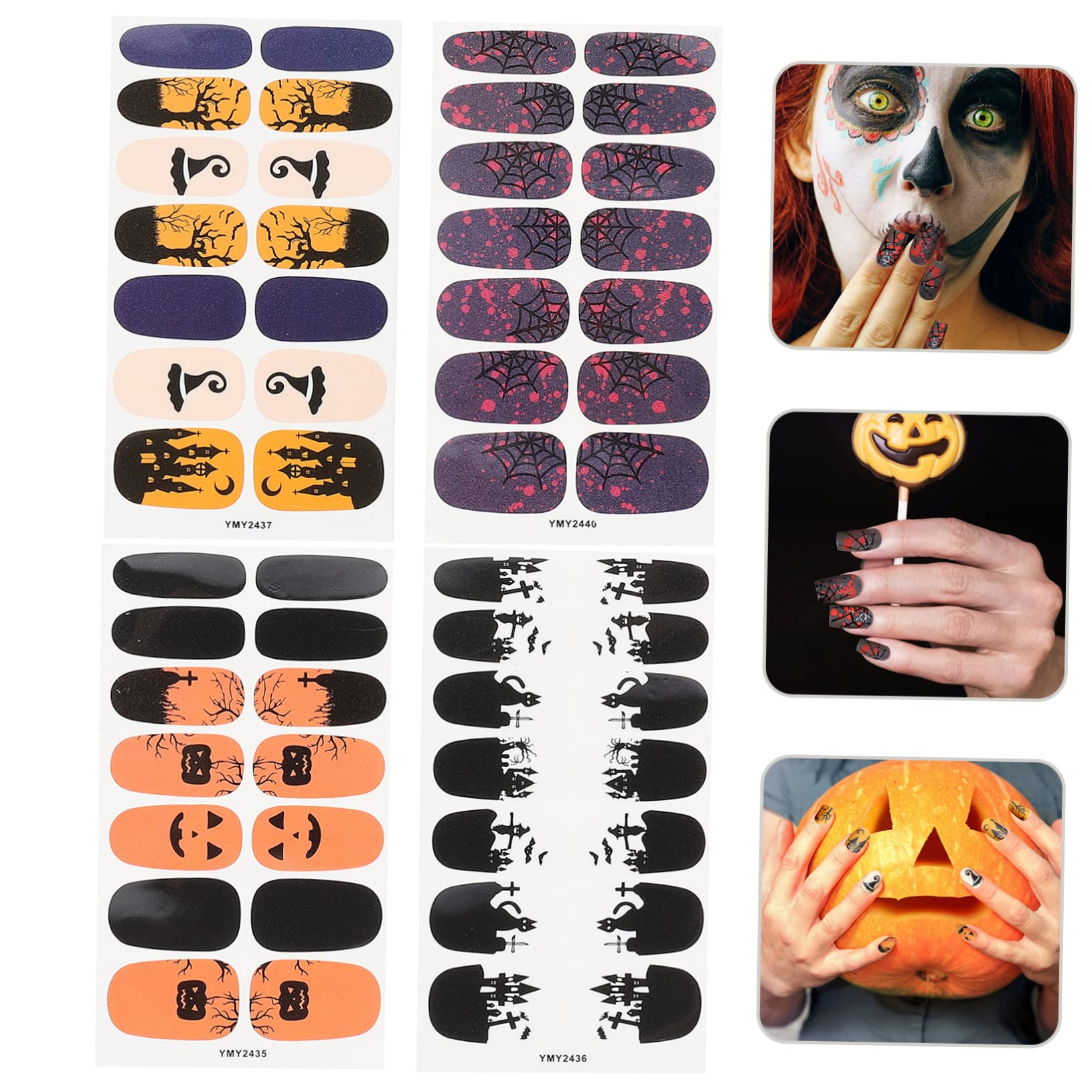 Healeved 5 Set Di Adesivi Per Unghie Per Ragazzi E Ragazze Decalcomanie Per Nail Art Di Halloween Unghie Ragno Gotiche Da Premere Sulle Unghie Corte 4 Fogli * 5