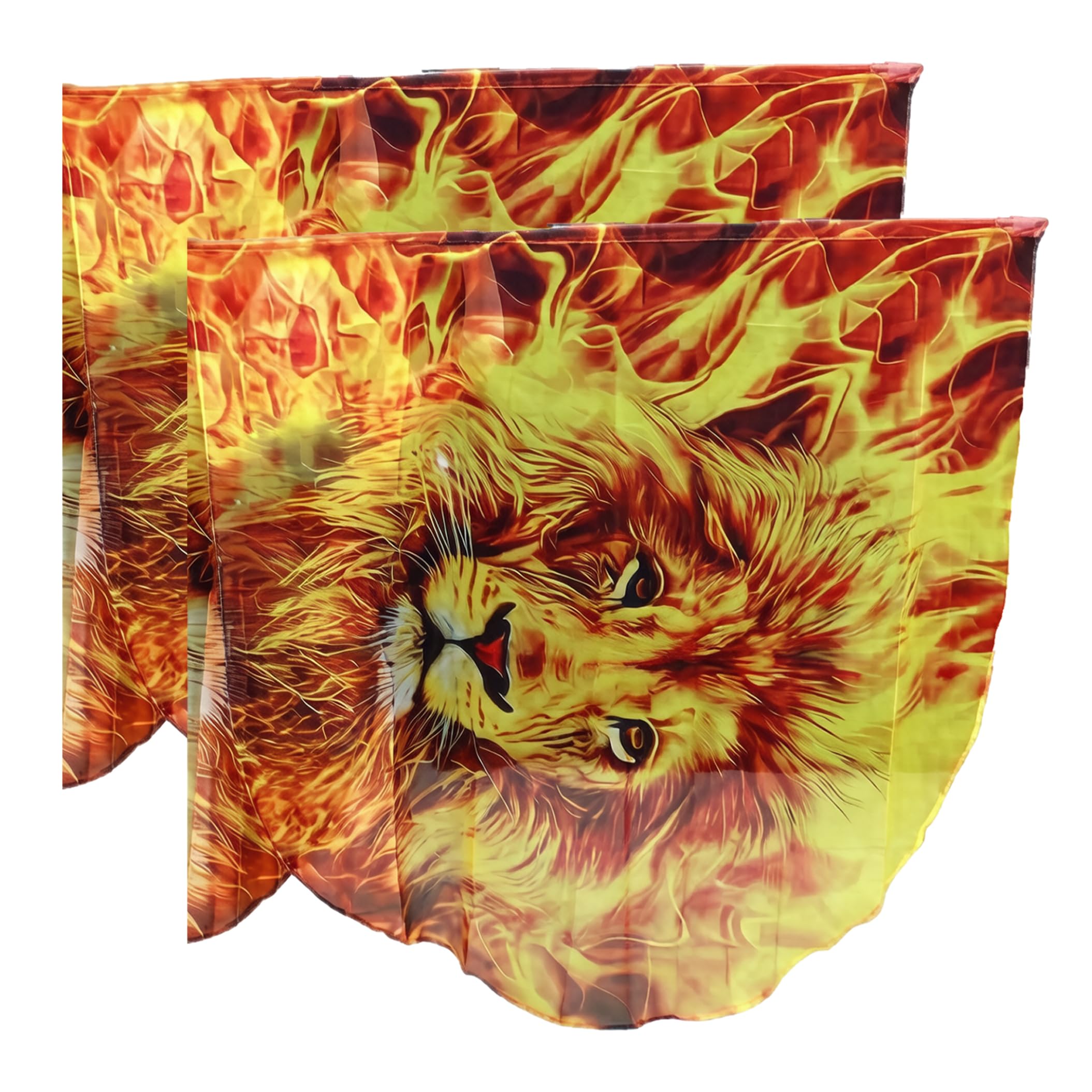 Drapeaux de louange de danse lions et flammes en mousseline 140x140 cm