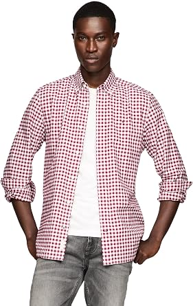 TOMMY HILFIGER Mens Signature Long Sleeve Casual Button Down Shirt in Regular Fit 2025 Collection