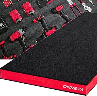 ONREVA Tool Box Foam 48x16x2 inch 1PC, Foam Inserts for Cases, Polyethylene Storage Sheets for Toolbox Hard Case, Tool Shadow Insert, Kaizen Organizer Sheet, Black with Red