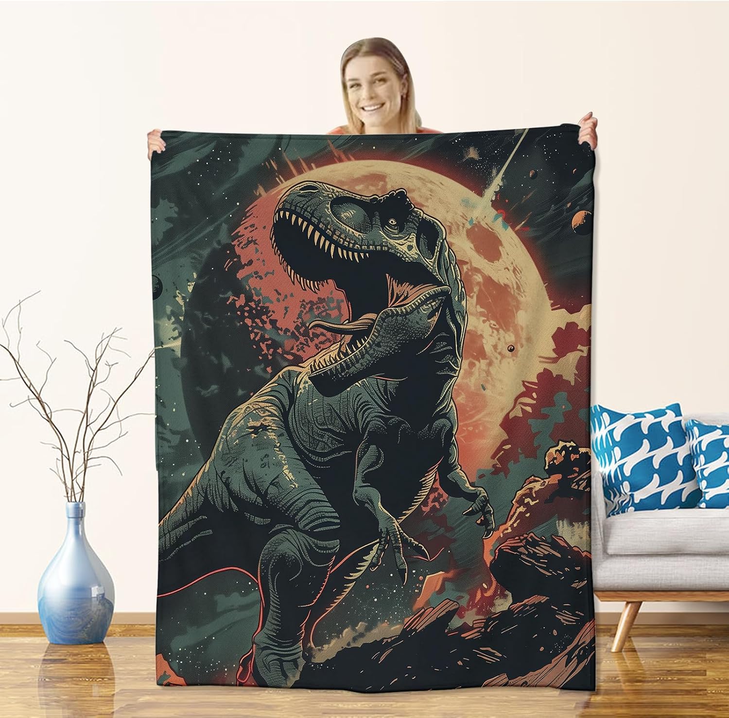 Dinosaur Blanket for Boys Adults Girls Kids, Flannel Dinosaur Blankets Gifts, Cool Dinosaur Throw Blanket for Sofa Couch Bed Living Room Soft Warm Cozy Dinosaur Decor 60" x 50"