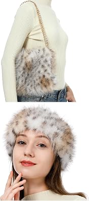 LA CARRIE Women Faux Fur Crossbody Bags and Faux Fur Headband 2pc Set