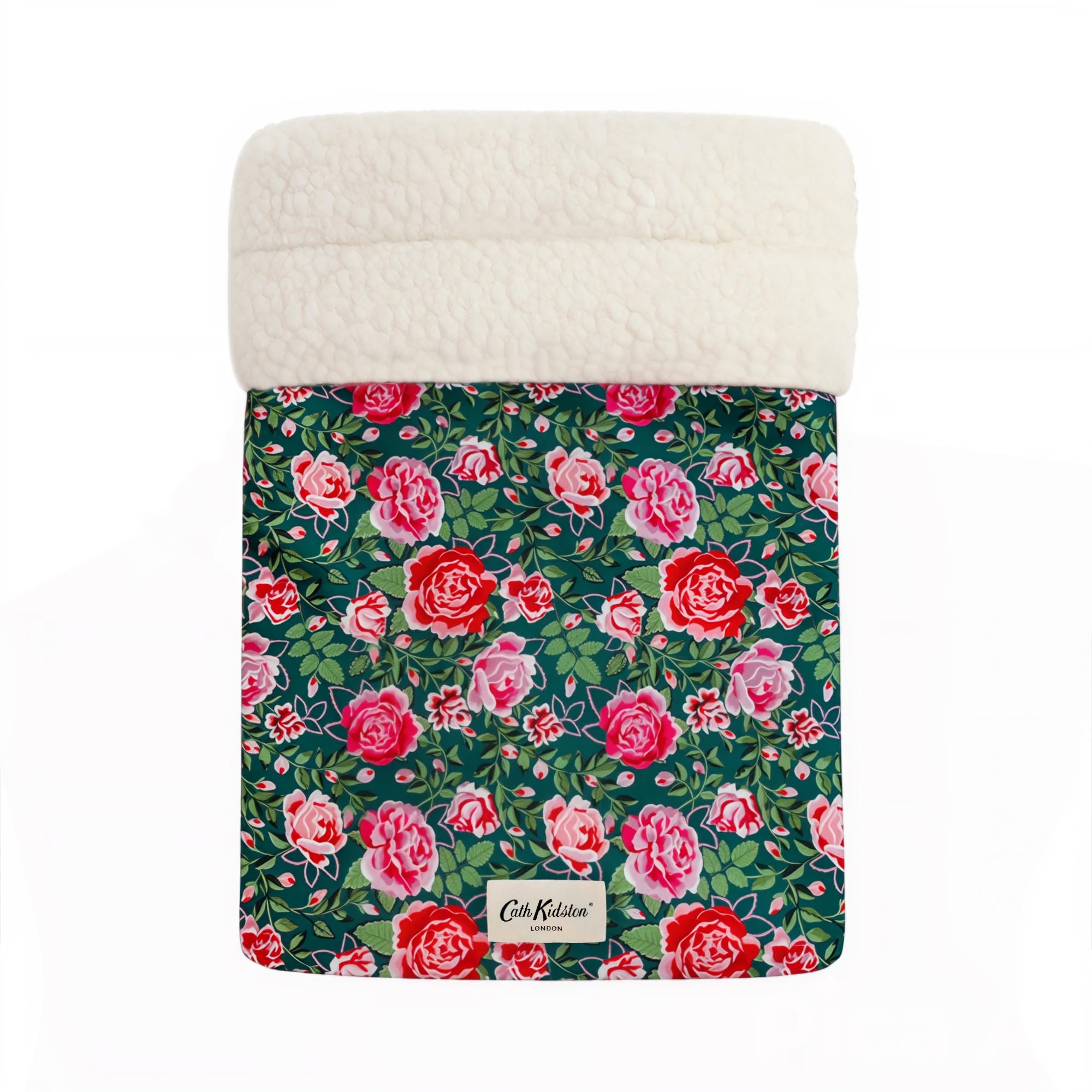 Cath Kidston Washable Cat Bed (55 x 40 cm), Enclosed Plush-Lined Snuggle Sack, Cosy Sleeping Bag for Cats & Kittens, Dolly Rose Print