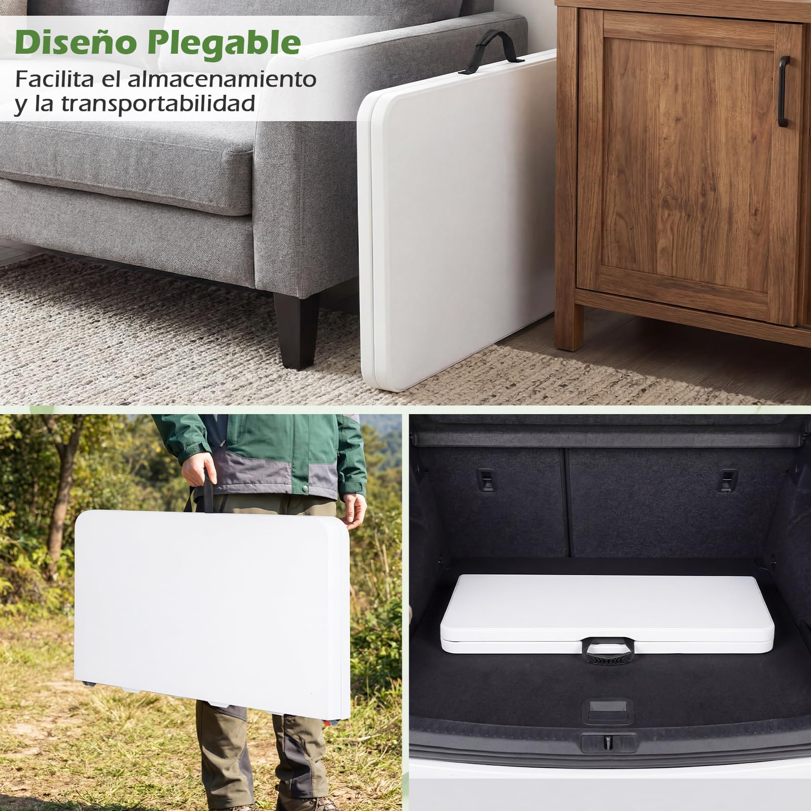 COSTWAY Mesa Plegable Picnic, 86 x 85,5 x 75 cm, Cuadrada | Mesa Camping Portátil de HDPE, Asa de Transporte, Fácil de Montaje, Interior Exterior Jardín Terraza Playa Cocina, Blanco