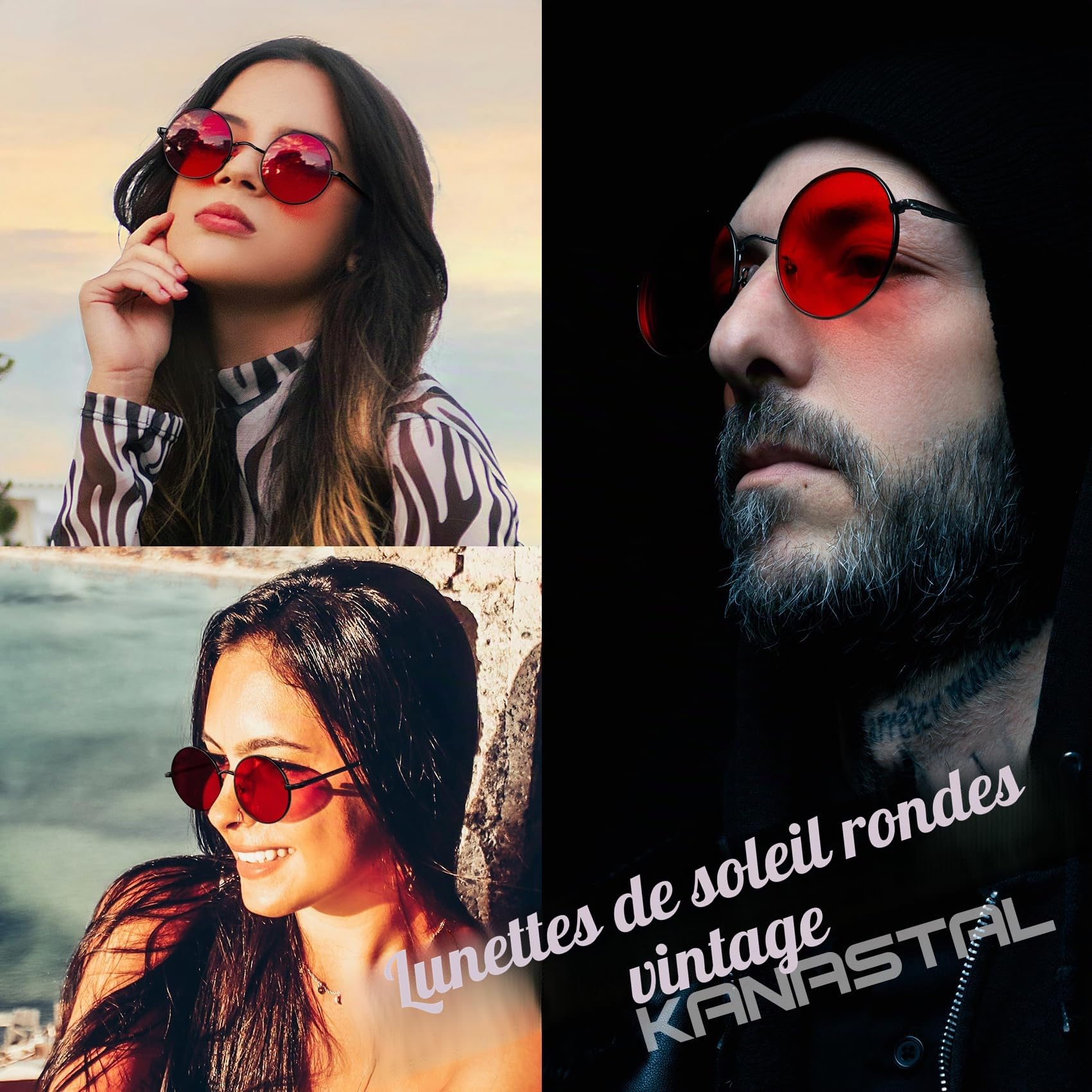 KANASTAL Lunettes de Soleil Ronde Hommes et Femmes Polarisée Vintage Rétro Classique Hippie Steampunk UV400