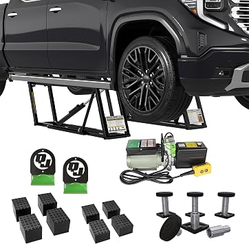حزمة QuickJack - رافعة سيارة محمولة 8000TLX، وشماعات حائط ومحولات سيارات الدفع الرباعي، معتمدة من ALI، 8000 رطل. السعة، وحدة طاقة 110 فولت، مصعد سيارة للجراج، متجر، ميكانيكي