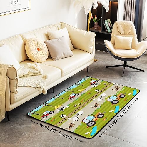 Miniatura 3 de jejeloiu Bonita alfombra de diseño de animales de granja, 3 x 5, alfombra de construcción para sala de estar, dormitorio, diseño de flores florales