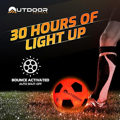 Miniatura 3 de Balón de fútbol con luz para Outdoor Cruiser - Construcción de goma impermeable, brilla en la oscuridad, brilla hasta 30 horas con activación de