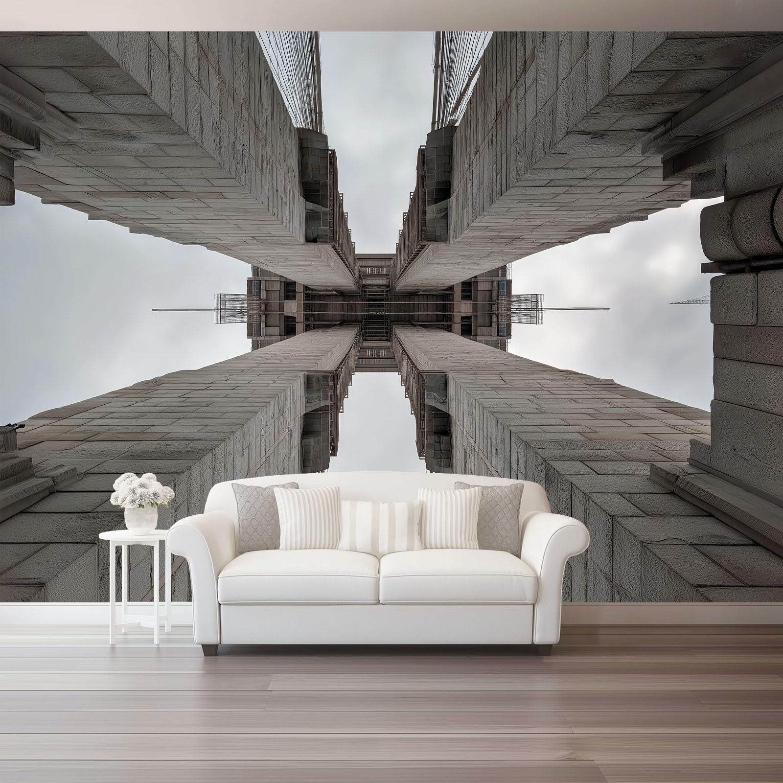 Fototapeta neoklasyczna tapeta ścienna szary plakat brooklyński most architektura fotograficzna do sypialni salonu TV ściana 250 x 175 cm