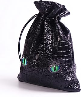 DND Dice Bag with Glows in The Dark Eyes, Black DND Dice Bag Can Hold 6 Sets Dice, Dragon Leather Coins Pouch Suitable for DND Board Games, Fantasy Medieval Style Game Accessories, Dice Not Included