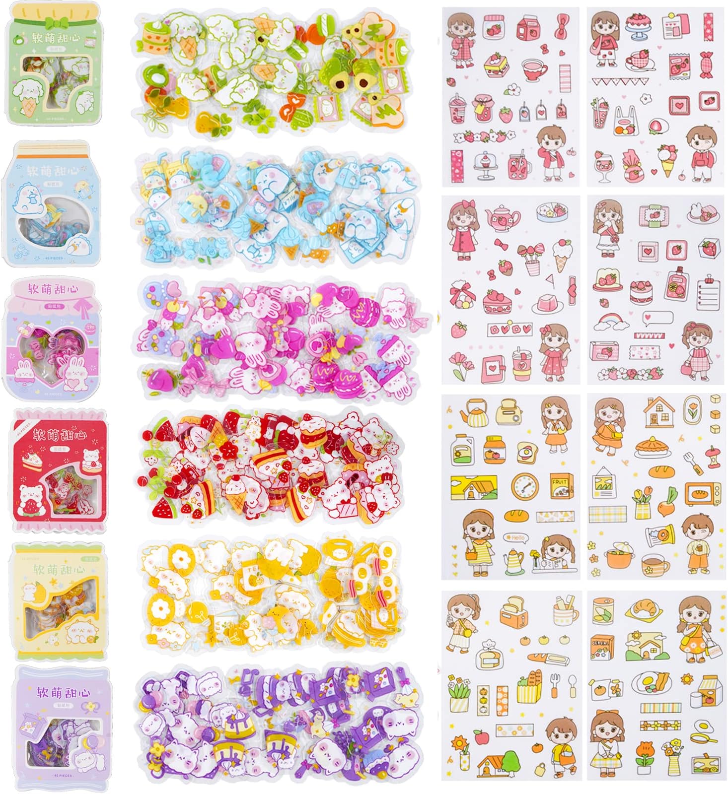 GUHAR Cute Washi Cartoon Stickers Rabbits Transparent PET Decoration Stickers，，6 Themes Cartoon Animals Stickers for Scrapbook Planners Guitar Laptops Water Bottles DIY Craft Embellishment (Cute Style)