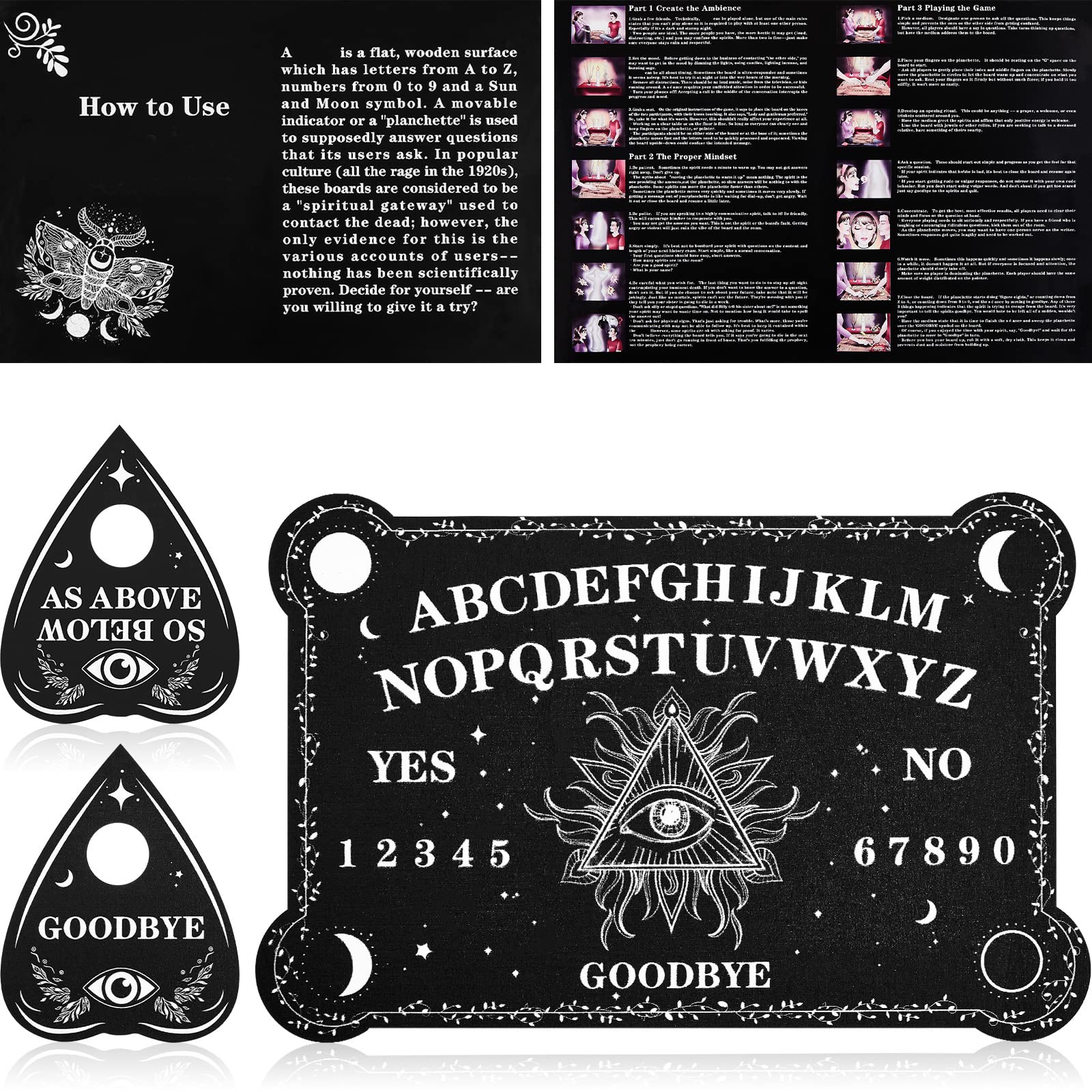 Pendulum Dowsing Divination Board Set Black Wooden Talking Board with Planchette Accessories for Teens Adults Birthday Party and Family Gatherings Games Supplies (Eye Style)