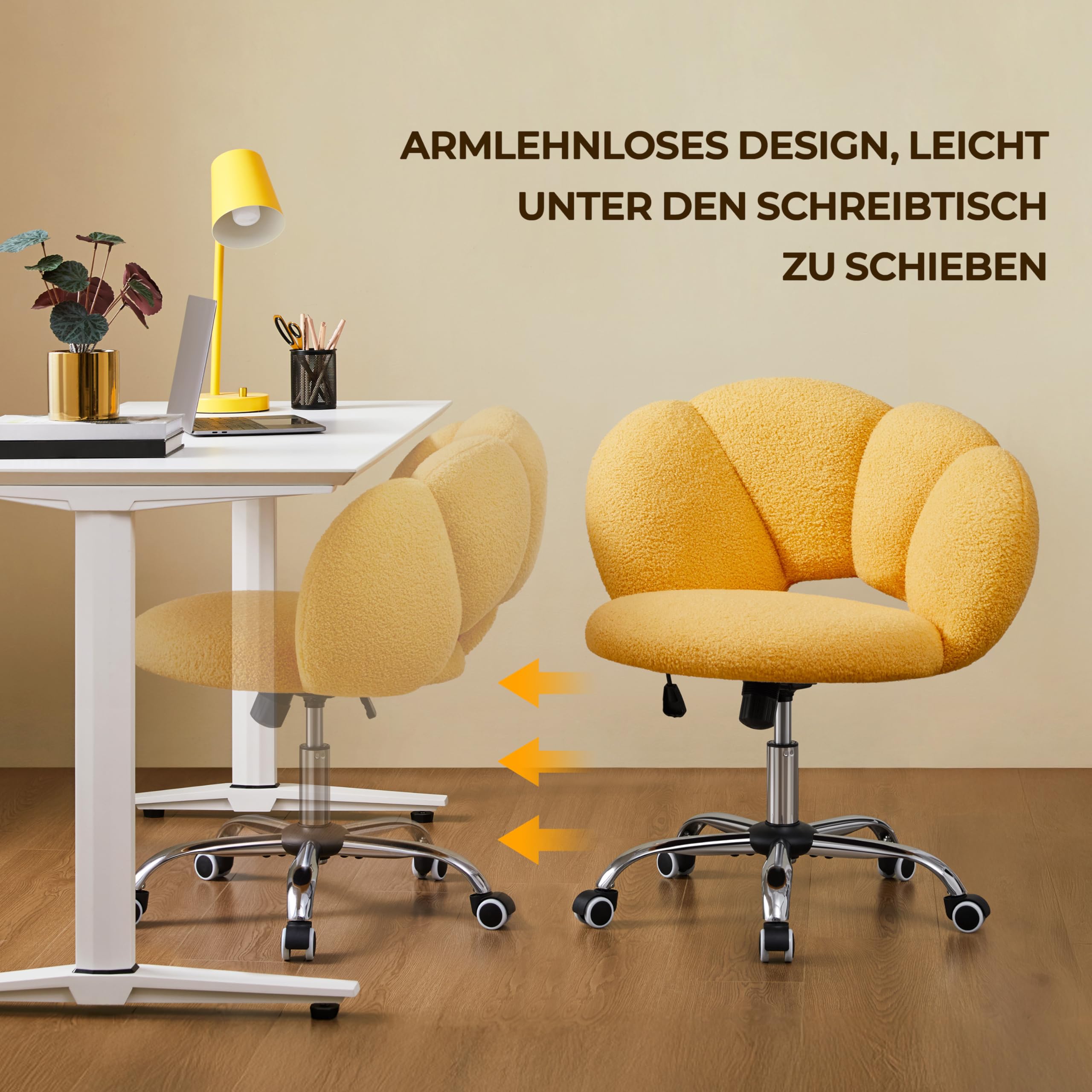 Yaheetech Schreibtischstuhl Bürostuhl Ergonomisch Bürosessel in Wolkenform Schminktischstuhl bis Belastbar Computerstuhl Höhenverstellbar für Schlafzimmer Büro Wohnzimmer Gelb – Bild 7