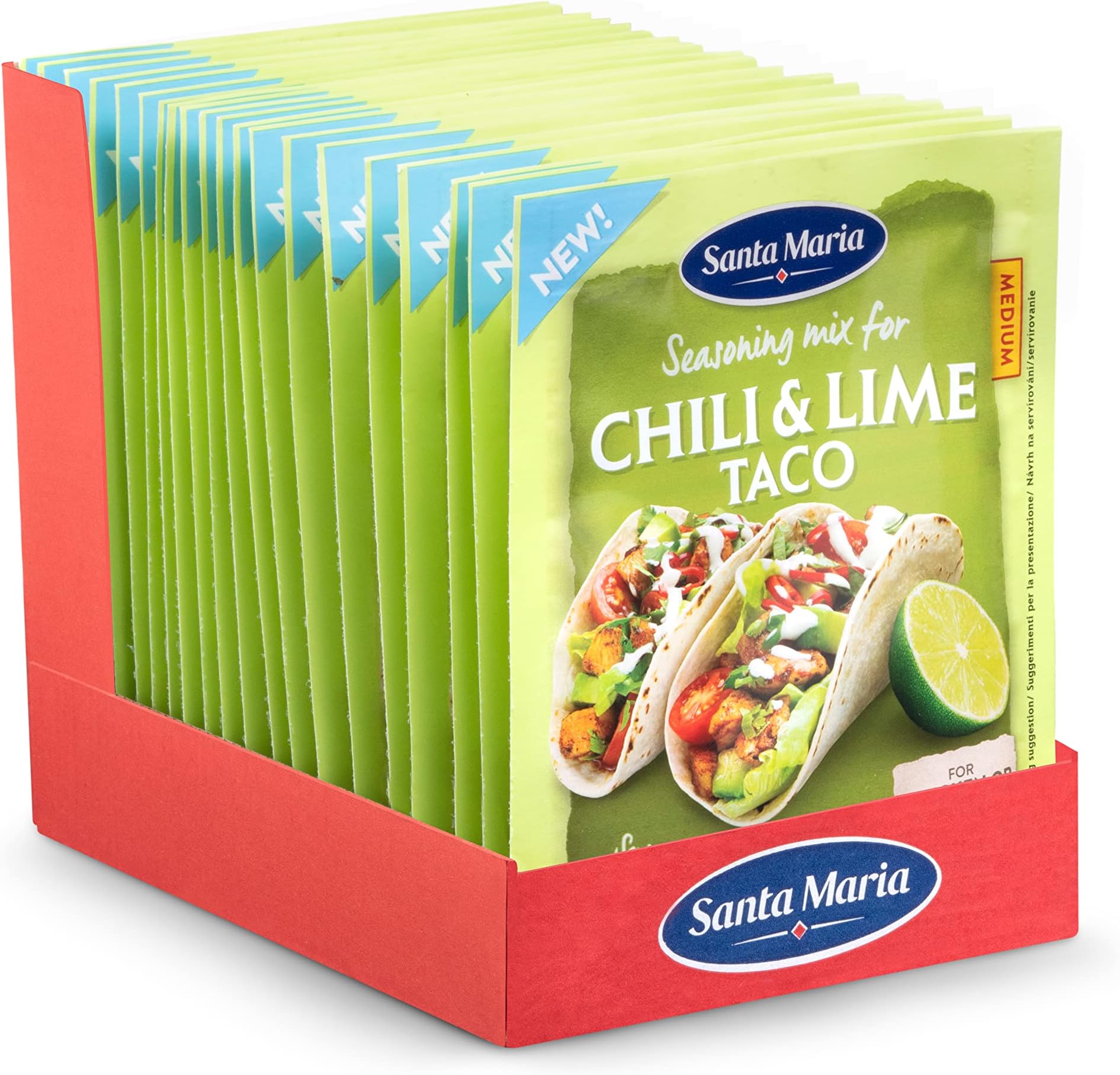 Santa Maria Taco Seasoning Mix - Chili & Lime, 28g (Pack of 20) | Fresh Lime & Hot Multipack of Mexican Taco Spice | Great for Quick Family Sharing Meals With Chicken, Beef, or Vegetables, Red
