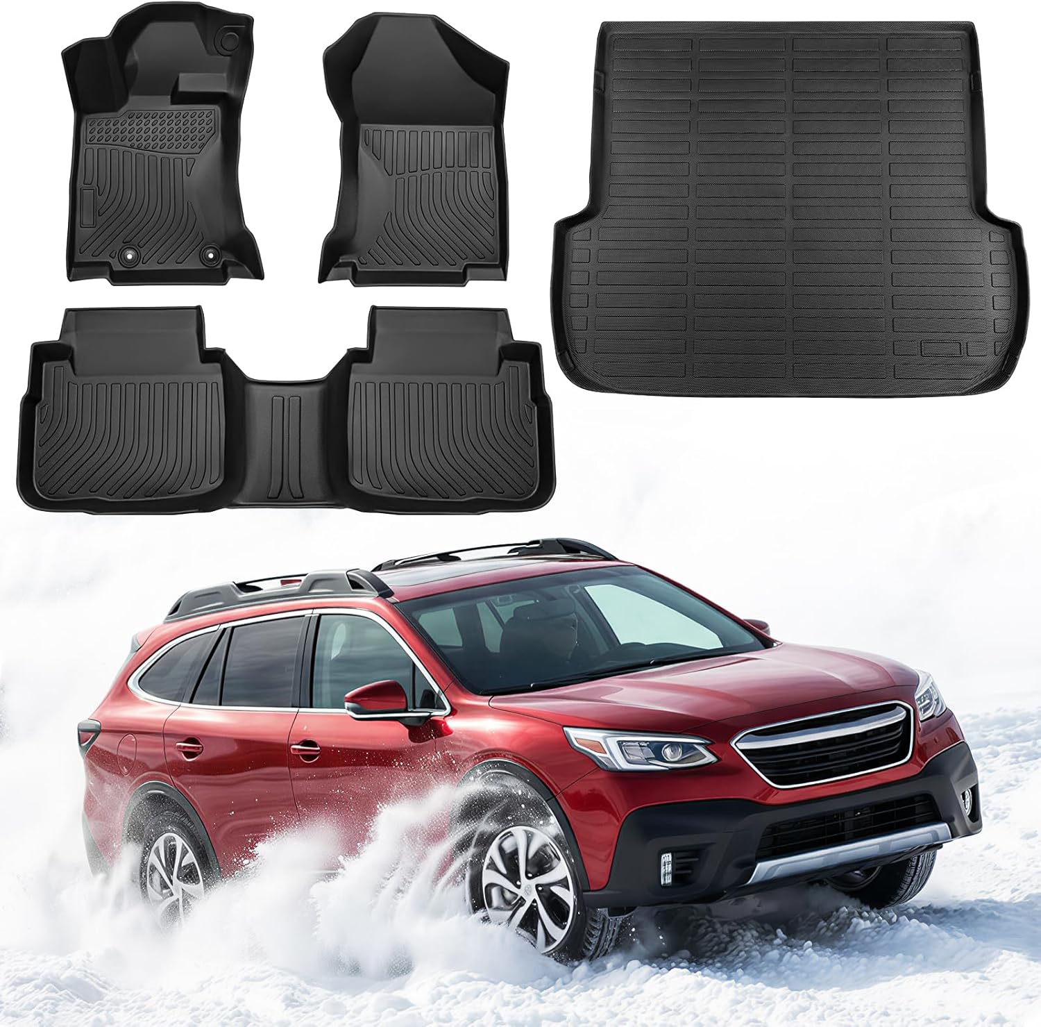 Car Floor Mats for Subaru Outback, 2020-2025 All Weather Interior Accessories, TPE Tech Rubber Black Trunk Mat Cargo Liner & Front Rear Carpets Set Custom Fit for Outback 2025 2024 2023 2022 2021 2020