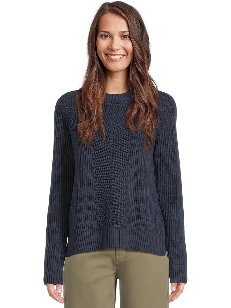 Navy L.L.Bean Mariner Shaker Mixed-Stitch Sweater Crewneck