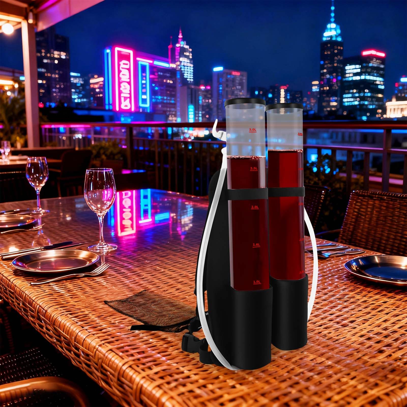Zaino da birra doppio 6 l, dispenser di bevande zaino con 2 serbatoi da 3 l, dispenser di birra trasparente con scala, per birra, vino, attività all'aperto, campeggio