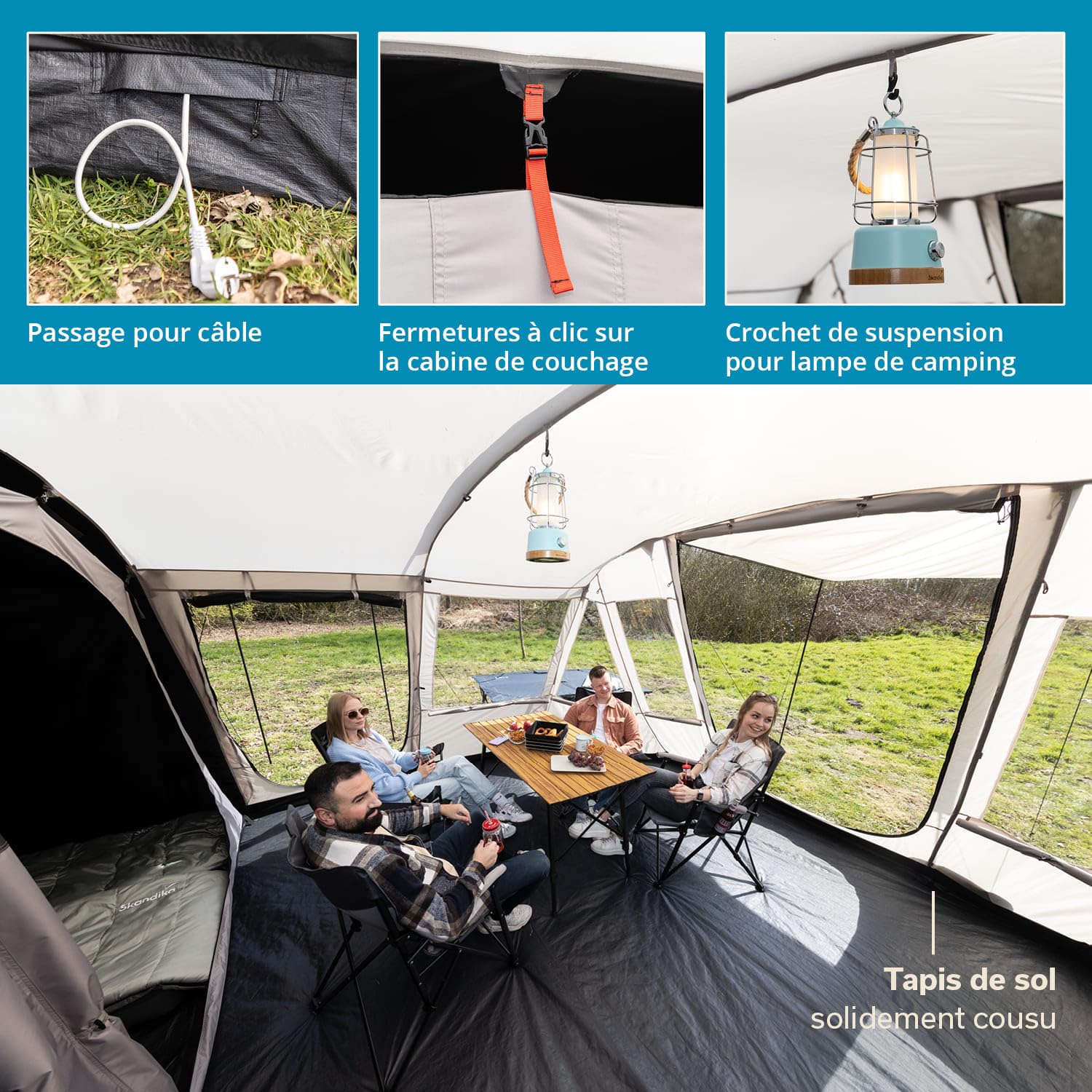 Skandika Tente Tunnel Nordland pour 6 Personnes | Tapis de Sol Cousu, Colonne d'eau 5000 mm, Hauteur 2 m, moustiquaires, Cabine de Couchage Divisible | Tente de Camping, Tente familiale