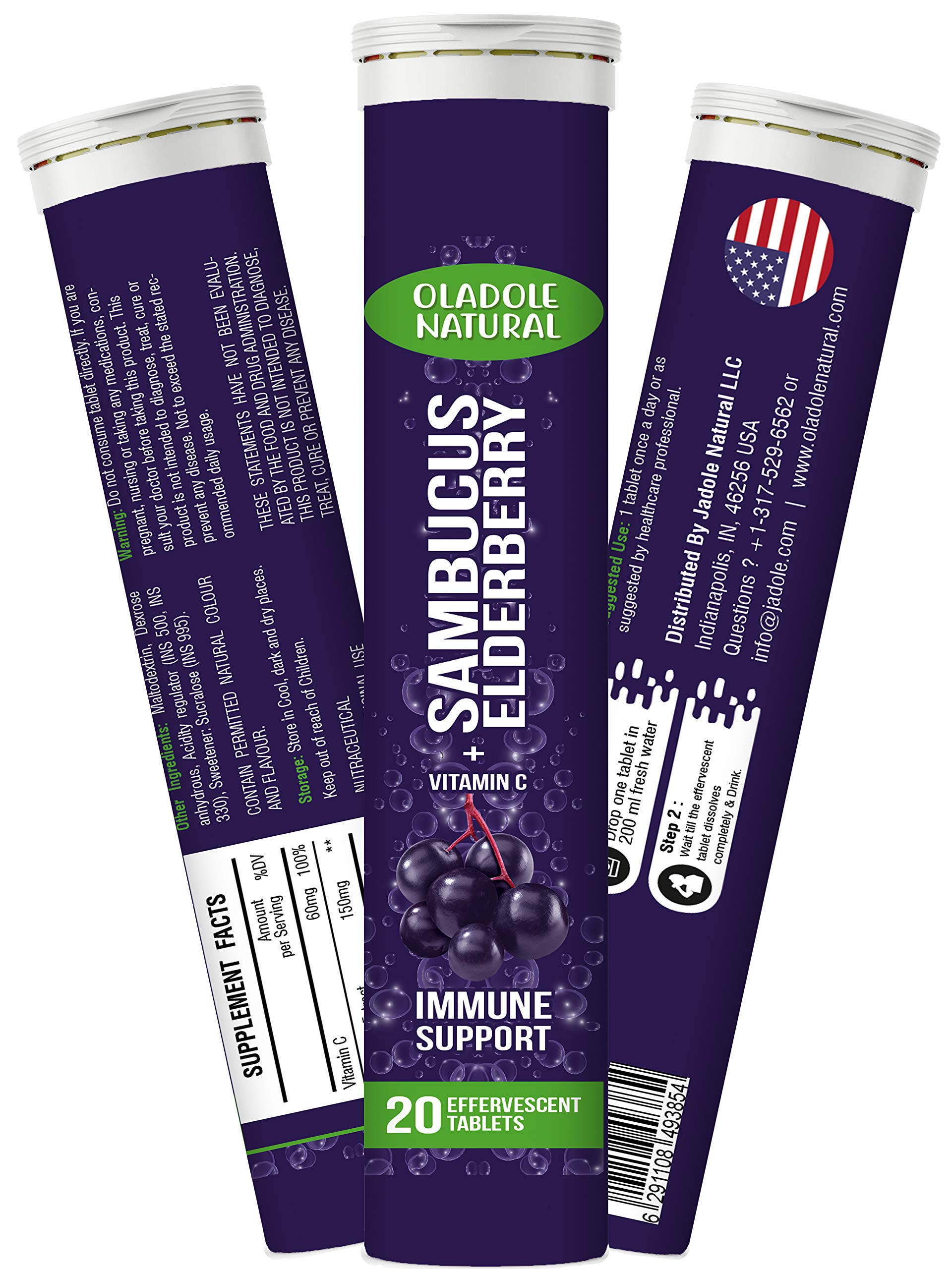 Oladole Natural Sambucus Black Elderberry with Vitamin C Immunity Daily Supplement Effervescent 20 Tablets