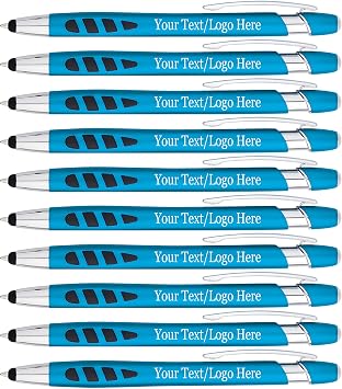 Personalized with Your Custom Logo or Text Pens-300 Pack Bulk-for Businesses, Parties, and Events, 2 in 1 Capacitive Stylus & Ballpoint Pen Compatible with Most Touchscreen Devices, LBlue