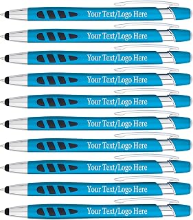 Personalized with Your Custom Logo or Text Pens-300 Pack Bulk-for Businesses, Parties, and Events, 2 in 1 Capacitive Stylus & Ballpoint Pen Compatible with Most Touchscreen Devices, L'Blue