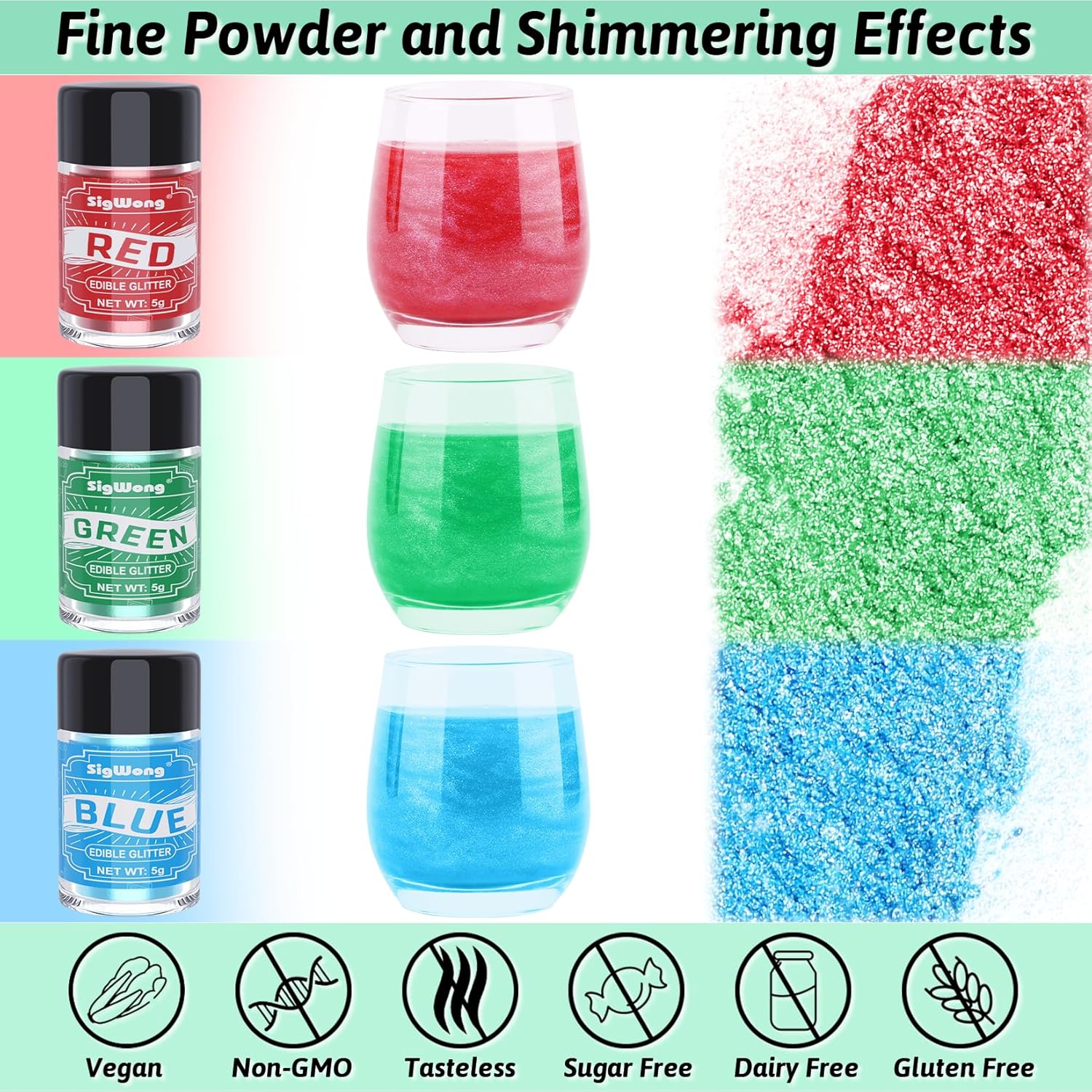 Juego de purpurina comestible, chispas comestibles para bebidas, 3