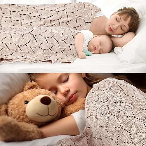 Miniatura 3 de Manta de bebé 100% algodón, suave y transpirable, agujeros celulares aireados, bebés recién nacidos, cochecito de cuna, beige 30 x 40 pulgadas